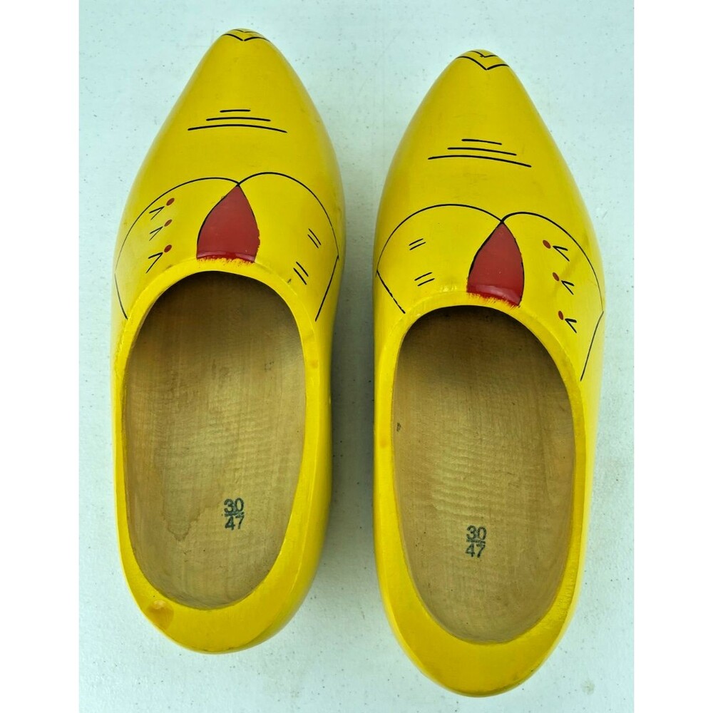 Yellow Wooden Dutch Shoes Clogs Holland Decor Costume Gnome Sz 30/47 Folk